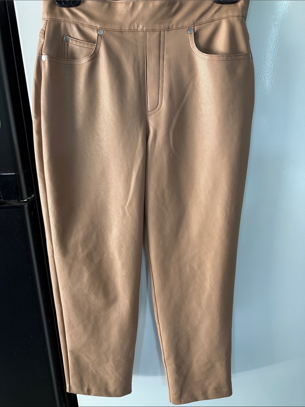 SPANX Faux Leather Cropped Pants in Camel Brown
